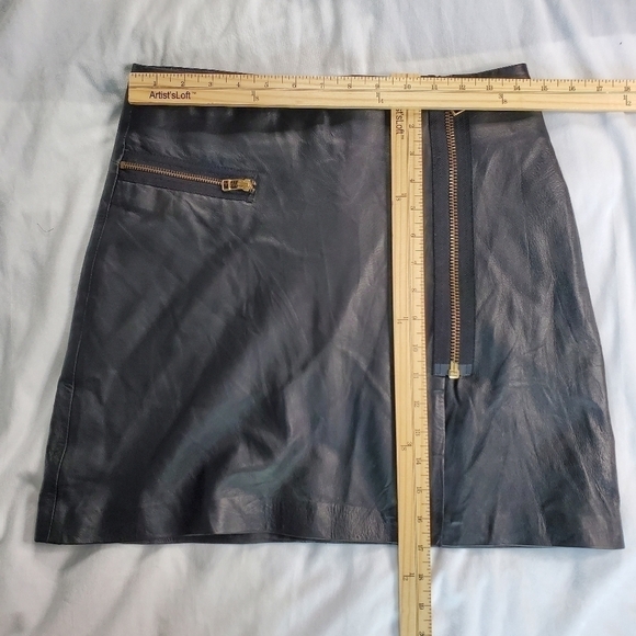 Bod & Christensen Genuine Leather Asymmetrical Zip Mini Black Skirt - Picture 13 of 15